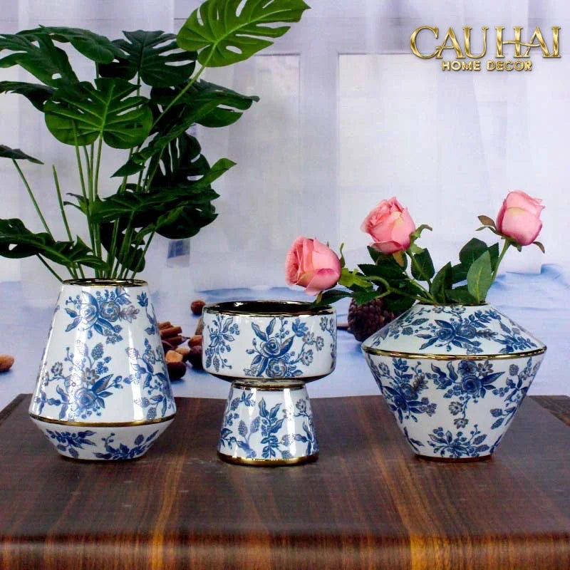 Bộ Bình Hoa Indochine Thanh Hoa Cát Lợi Tường Hoà Indigo Porcelain Vases-CẬU HAI HOME DECOR