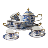 Maison Couture – Set Bình Trà Khay Sứ 6 Tách   Indochine Héritage Indigo  Blue Floral Porcelain 10Pcs