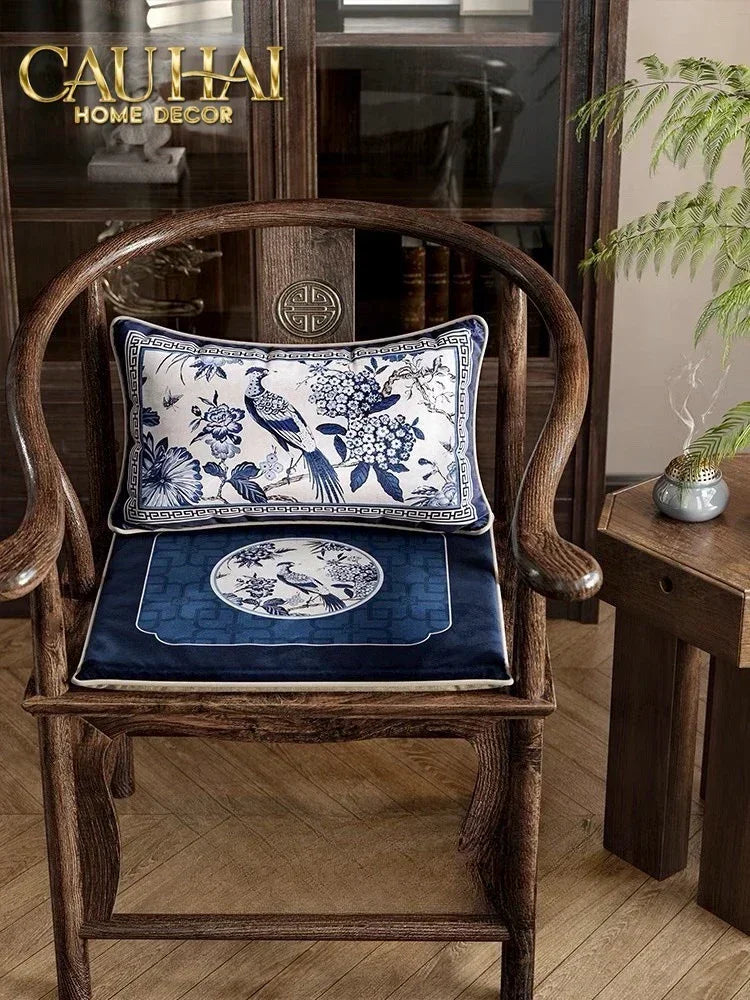 Bộ Gối Đệm Ghế Indochine Oriental indigo Bloom Art 40x50 / 30x50-VỎ GỐI-Đối tác tại Trung Quốc theo từng đơn đặt hàng-CẬU HAI HOME DECOR