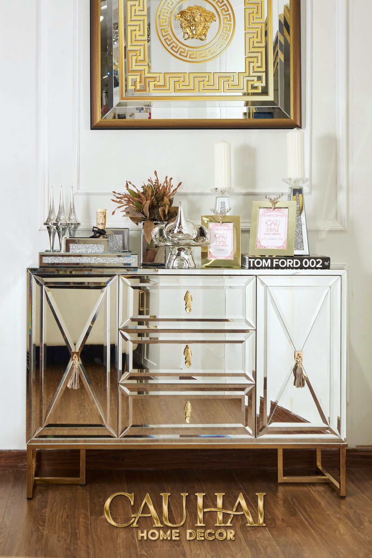 Maison Couture - Bàn Console Gương Tráng Thuỷ Dát Cạnh Bevel Diamond Éclat Gold 86x122x35