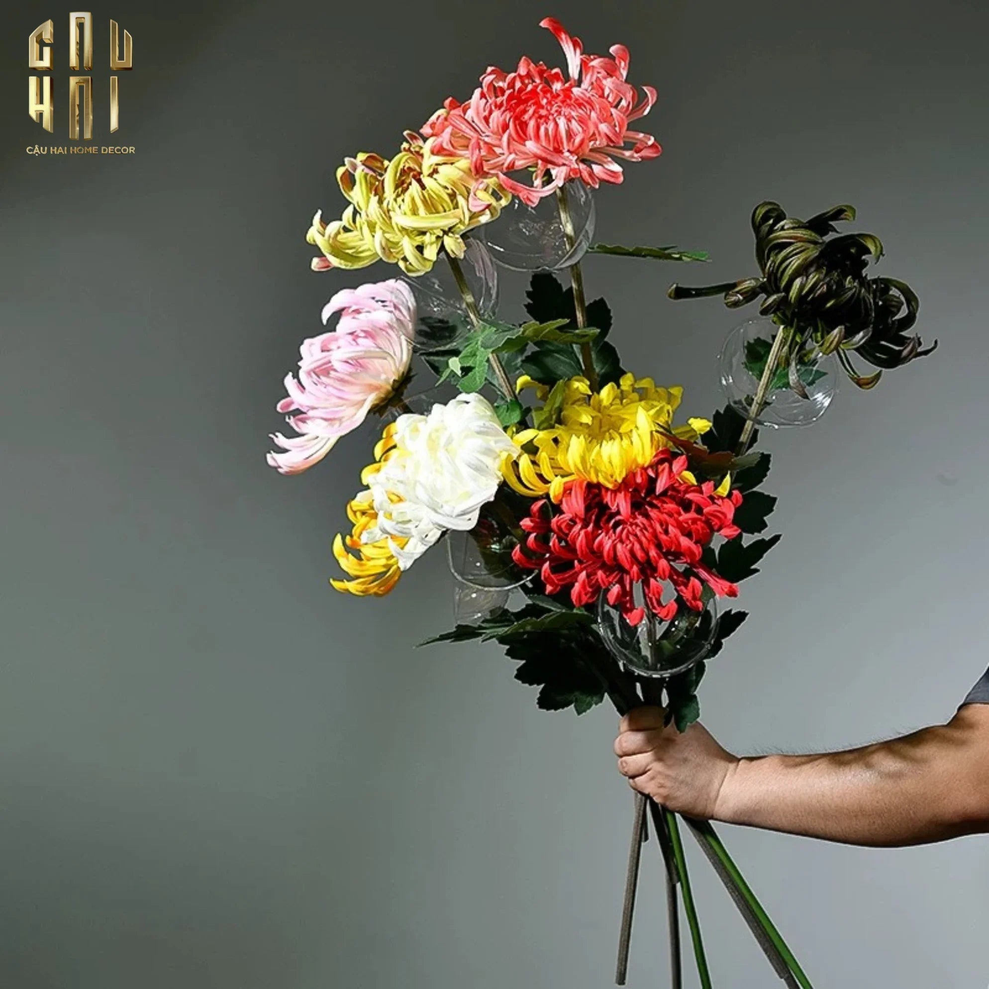 CÀNH HOA CÚC ĐẠI ĐOÁ VIENNA - RED/YELLOW/PINK-CẬU HAI HOME DECOR