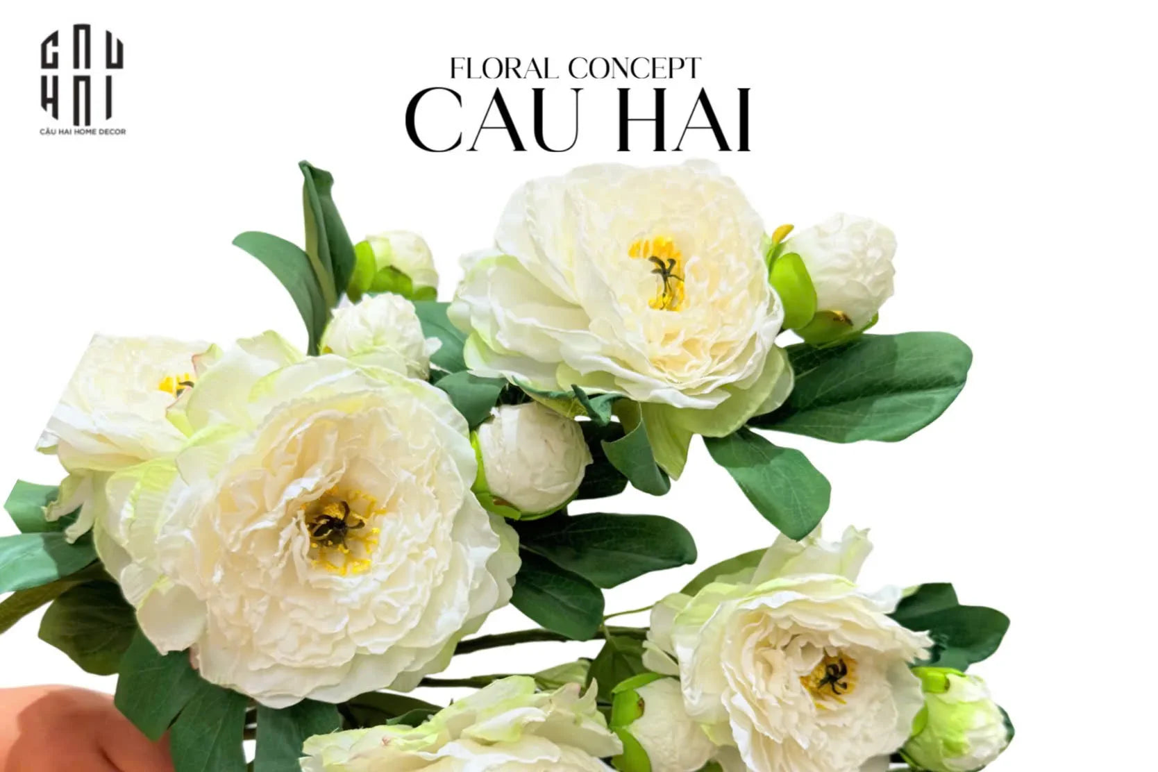 CÀNH HOA MẪU ĐƠN PEONY LACTIFLORA - WHITE-CẬU HAI HOME DECOR