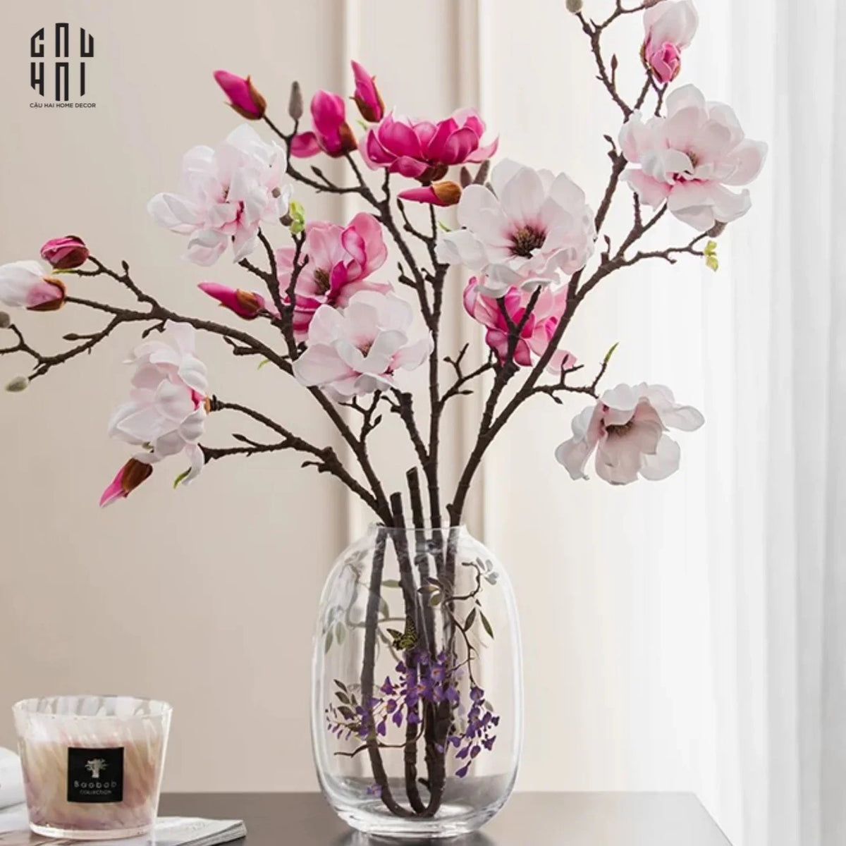 Cành Hoa Mộc Lan Magnolia Grandiflora-Hoa Lụa-CẬU HAI HOME DECOR