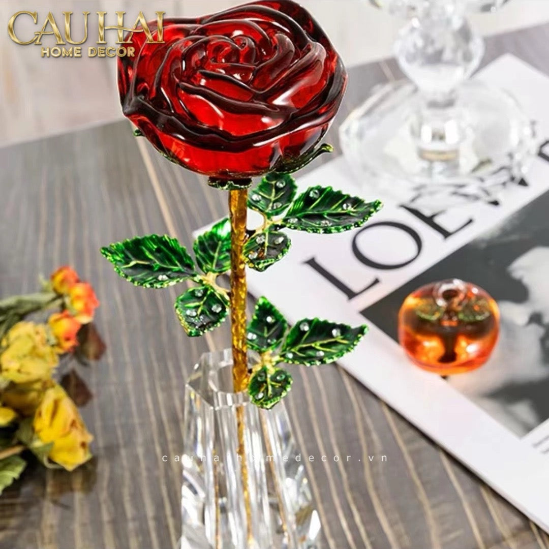 Cành Hoa Pha Lê Rose Éternelle – Crimson - CẬU HAI HOME DECOR