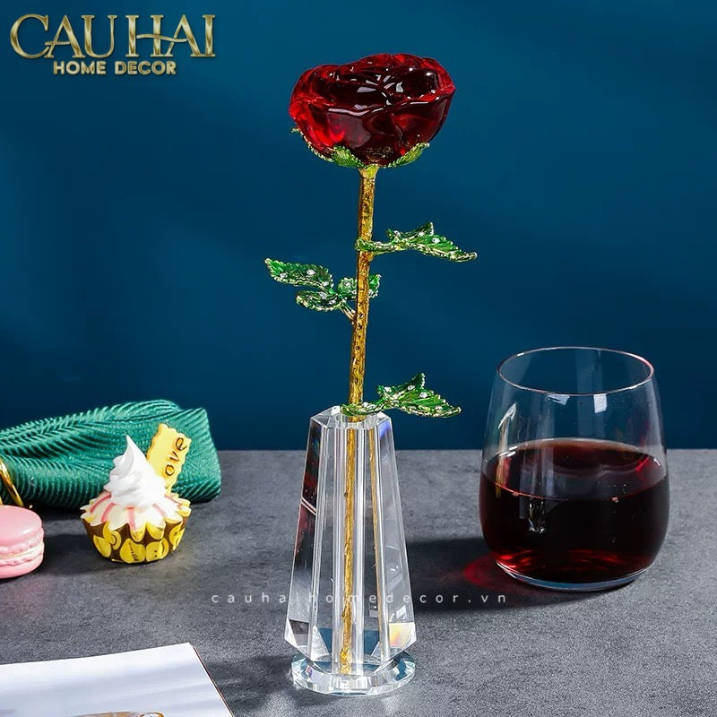Cành Hoa Pha Lê Rose Éternelle – Crimson - CẬU HAI HOME DECOR