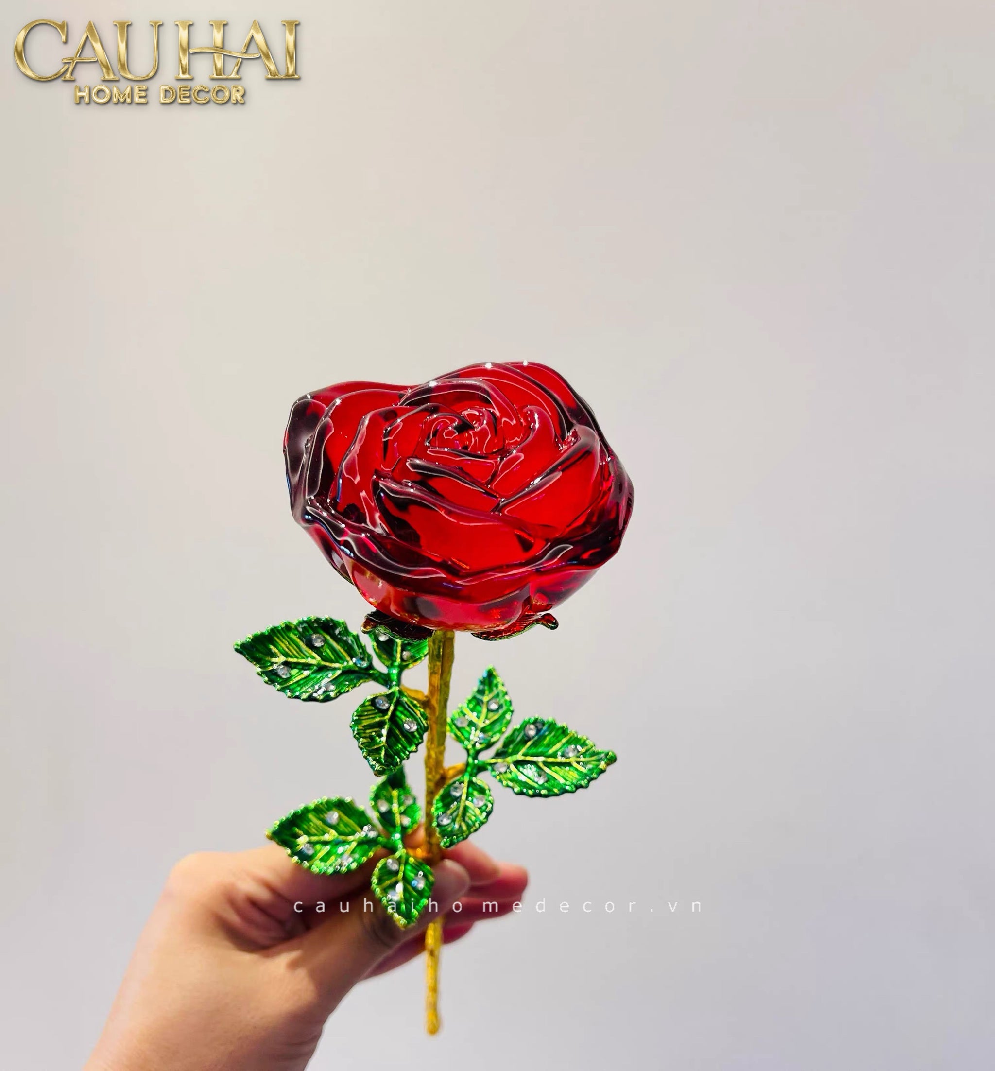 Cành Hoa Pha Lê Rose Éternelle – Crimson - CẬU HAI HOME DECOR