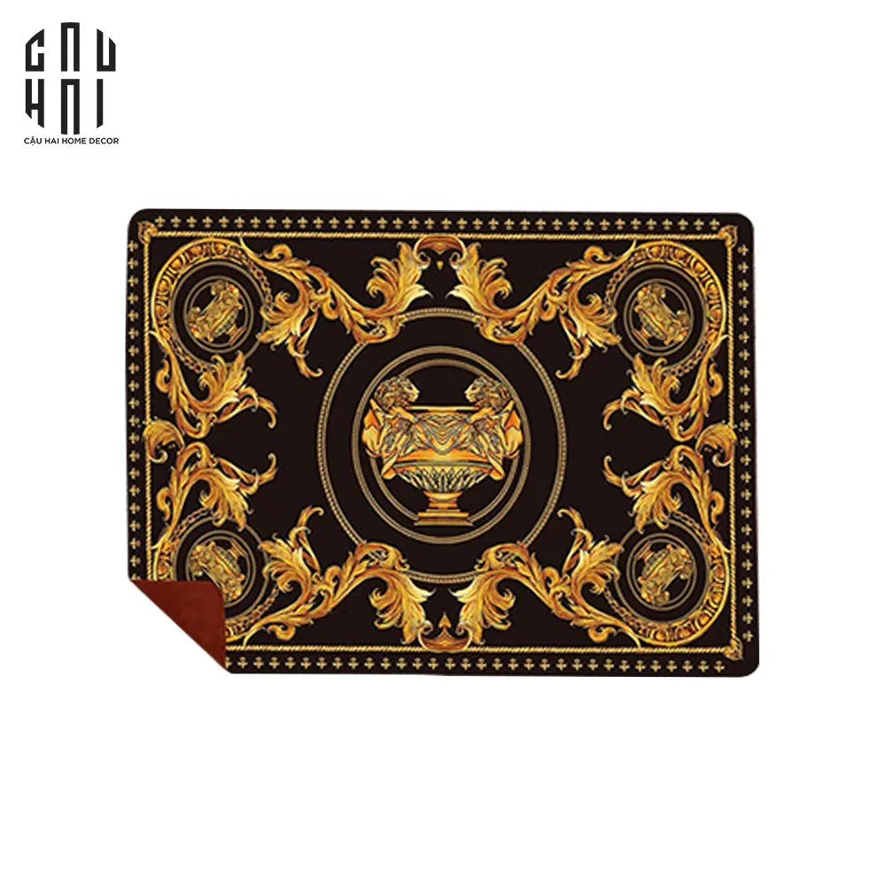 CHĂN NHUNG CAO CẤP VIRTUS GALA BLACK BAROCCO FRAME - LUXURY VELVET BLANKET 150x200.-CẬU HAI HOME DECOR