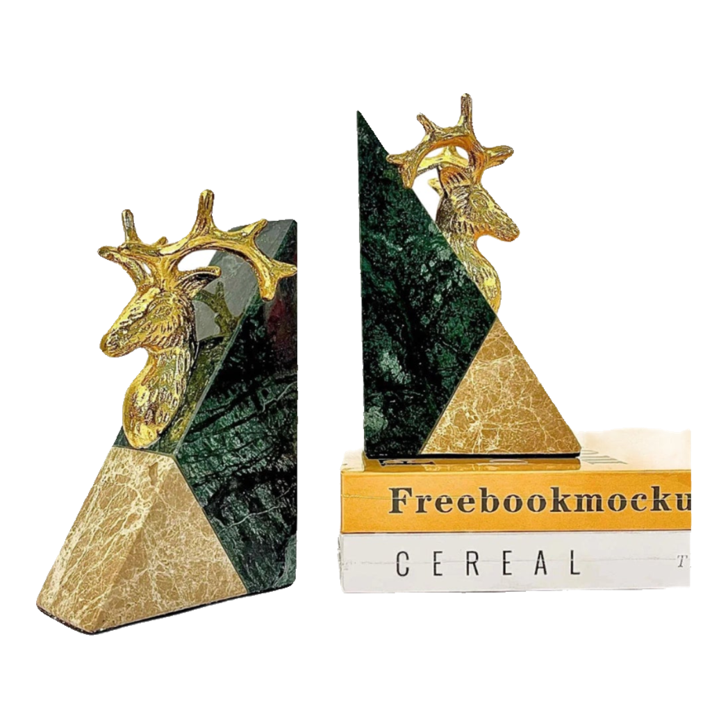 Maison Couture - Set Tượng Chặn Sách Đá Marble Brasson Divine Antler Bookend 20x10x15