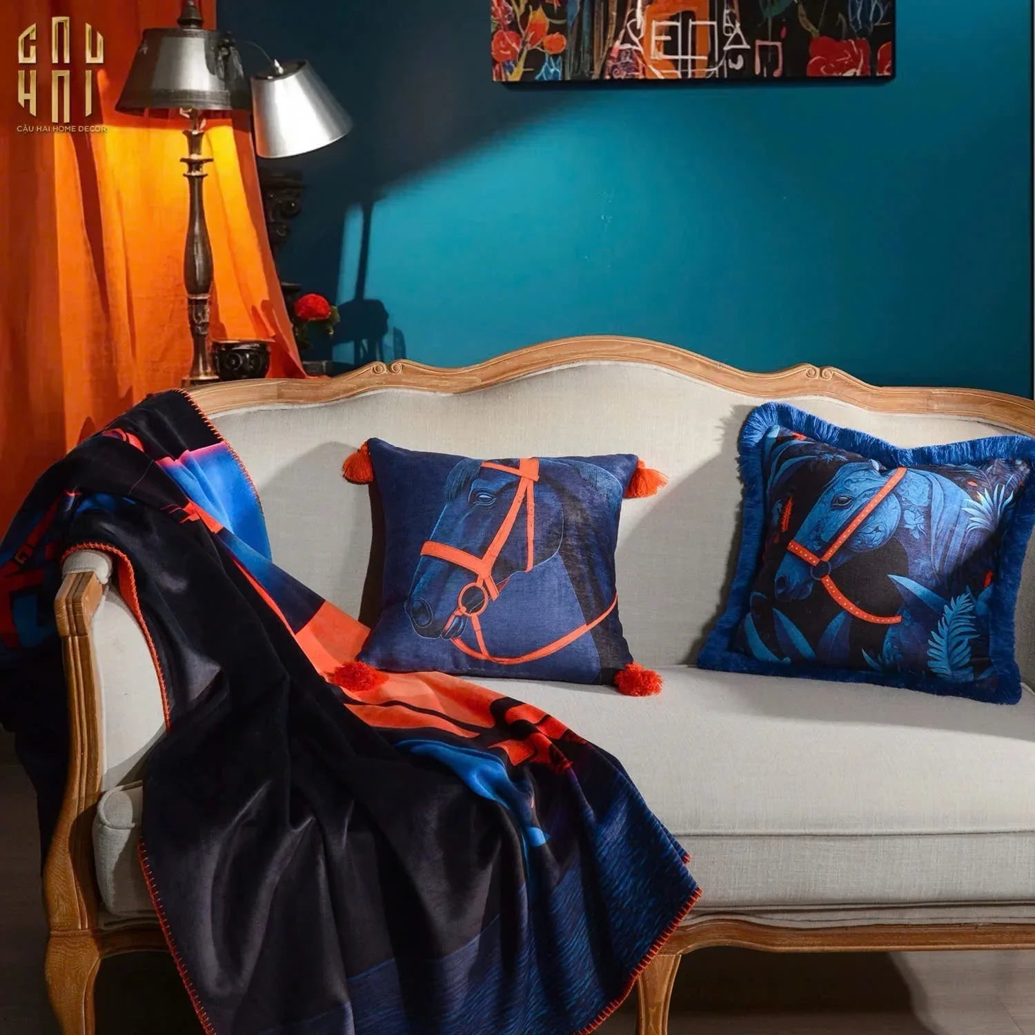 CHĂN SOFA MARINE STALLION VELVET BLANKET - 150X150-CẬU HAI HOME DECOR