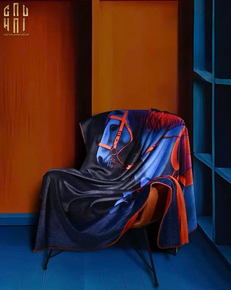 Chăn Sofa Nhung Hà Lan Marine Stallion Royale Bleu Velvet Blanket - 150X150-CẬU HAI HOME DECOR