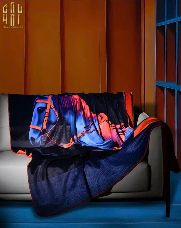 Chăn Sofa Nhung Hà Lan Marine Stallion Royale Bleu Velvet Blanket - 150X150-CẬU HAI HOME DECOR