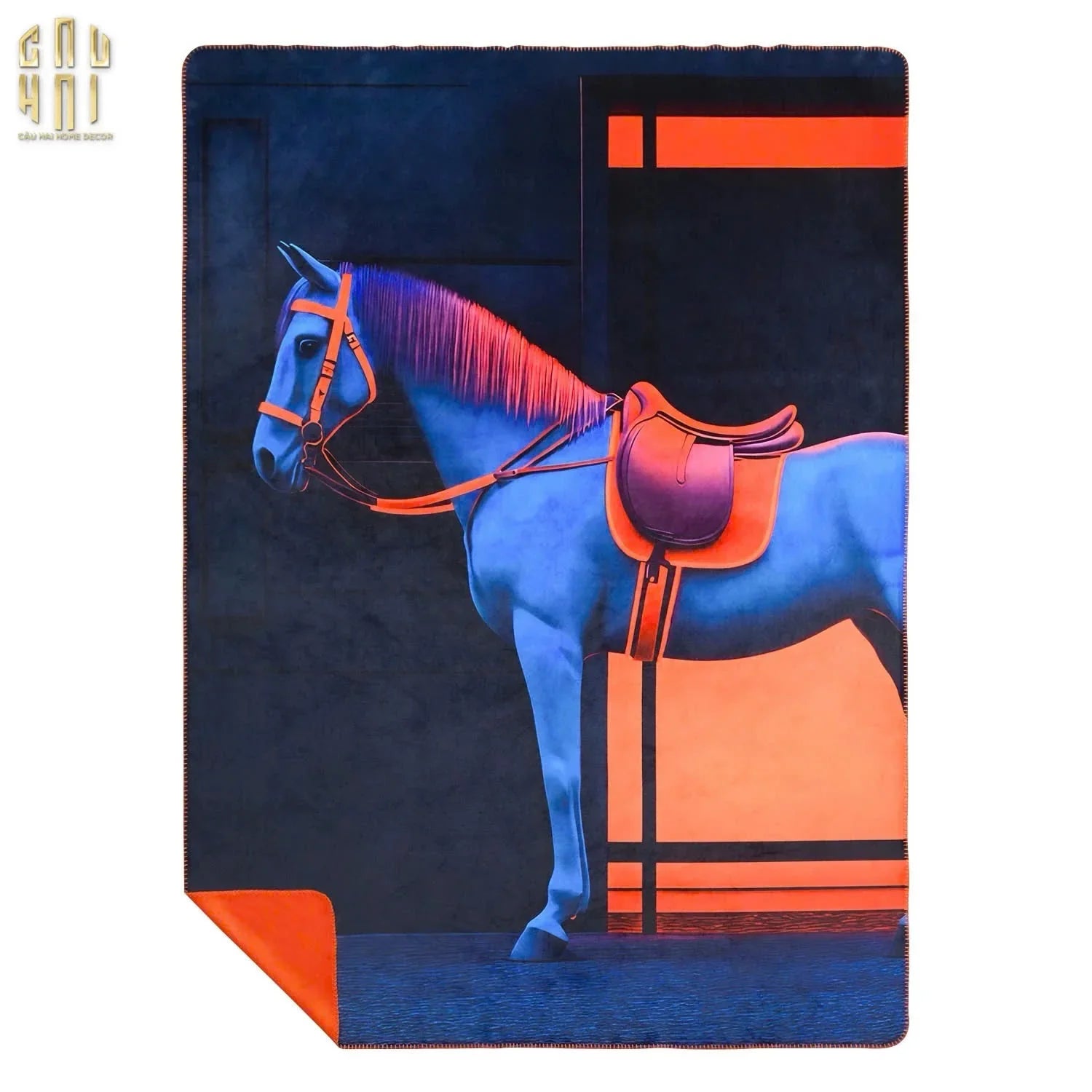 Chăn Sofa Nhung Hà Lan Marine Stallion Royale Bleu Velvet Blanket - 150X150-CẬU HAI HOME DECOR
