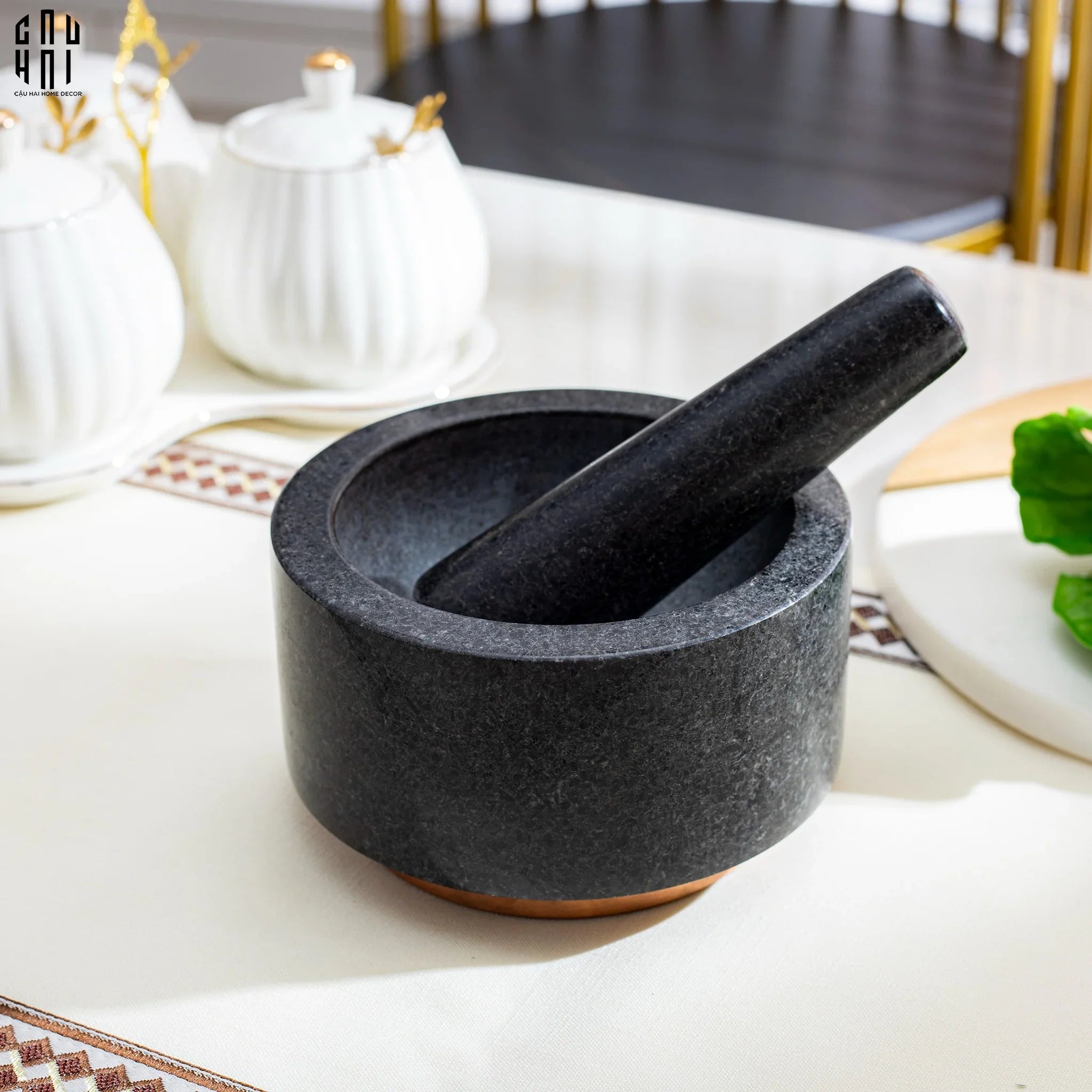 Cối Đá Black Marble Stone Ss25-CẬU HAI HOME DECOR