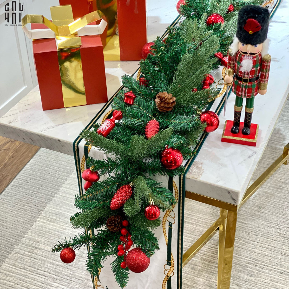 Dây Thông Giáng Sinh - Christmas Pine Branch 2M7 - Red-Hoa Lụa-CẬU HAI HOME DECOR