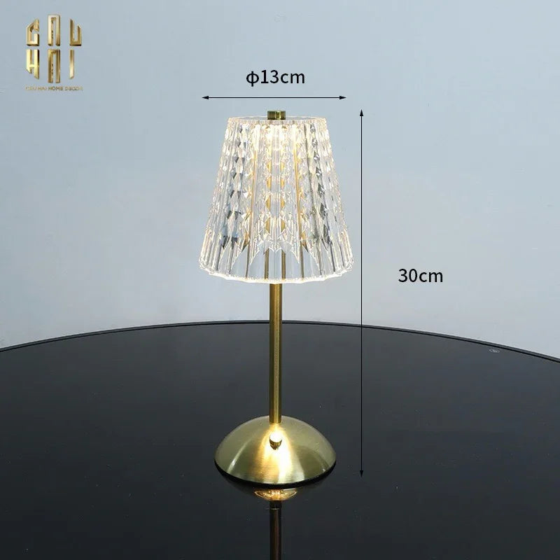 Đèn Bàn Pin Sạc 3 Chế Độ Acrylic Diamond Aurora Table Lamp 13x30-CẬU HAI HOME DECOR