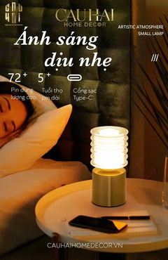 Đèn Bàn Thuỷ Tinh Pin Sạc 3 Chế Độ Aurora Lantern Table Lamp 9x17.5-CẬU HAI HOME DECOR