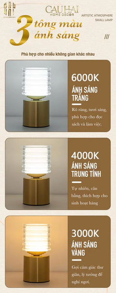 Đèn Bàn Thuỷ Tinh Pin Sạc 3 Chế Độ Aurora Lantern Table Lamp 9x17.5-CẬU HAI HOME DECOR