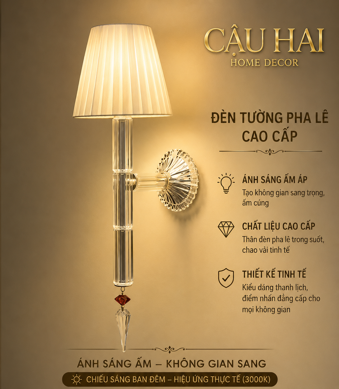 Đèn Tường Pha Lê — Lueur Royale Cristallerie-ĐÈN TRANG TRÍ-CẬU HAI HOME DECOR-CẬU HAI HOME DECOR