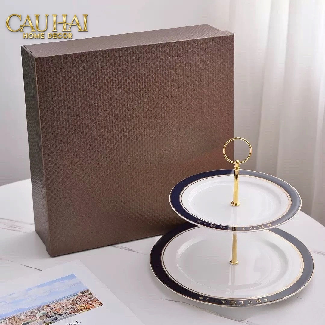 Maison Couture - Đĩa 2 Tầng Belle Vie Luxe Blanc & Bleu Minuit Signature – Deux Niveaux