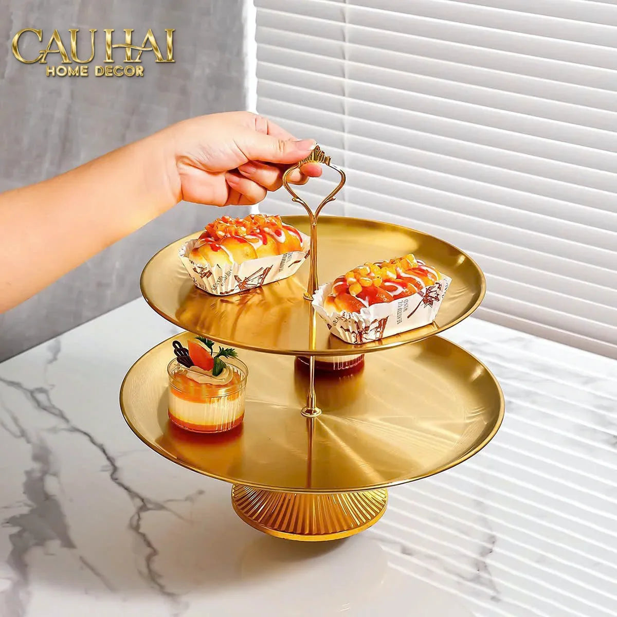 Đĩa 2 Tầng Kim Loại Éclat Lumière Étagère 2 Niveaux-CẬU HAI HOME DECOR