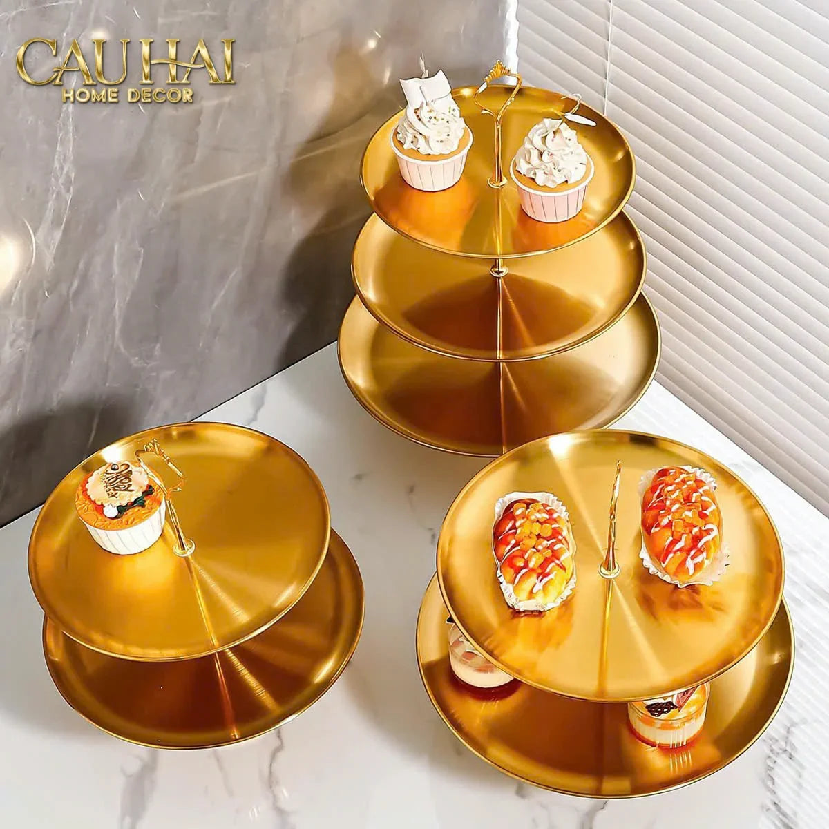 Đĩa 2 Tầng Kim Loại Éclat Lumière Étagère 2 Niveaux-CẬU HAI HOME DECOR