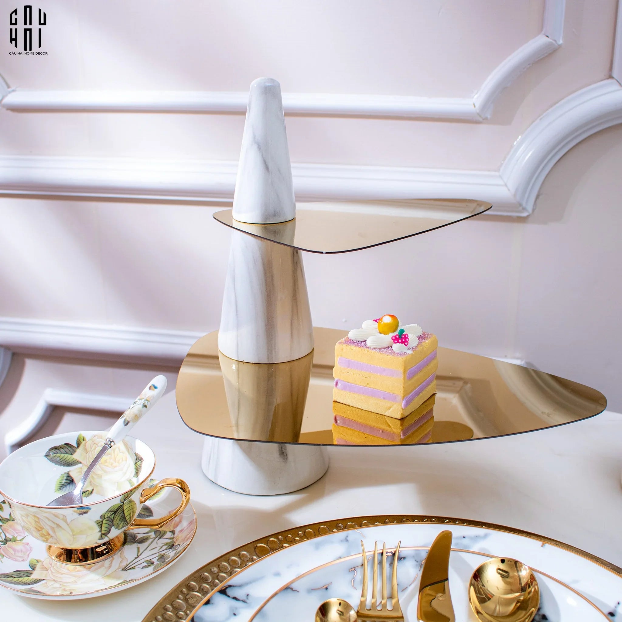 ĐĨA 2 TẦNG MARBLE MAXIM ÉTAGÈRE SS25-CẬU HAI HOME DECOR