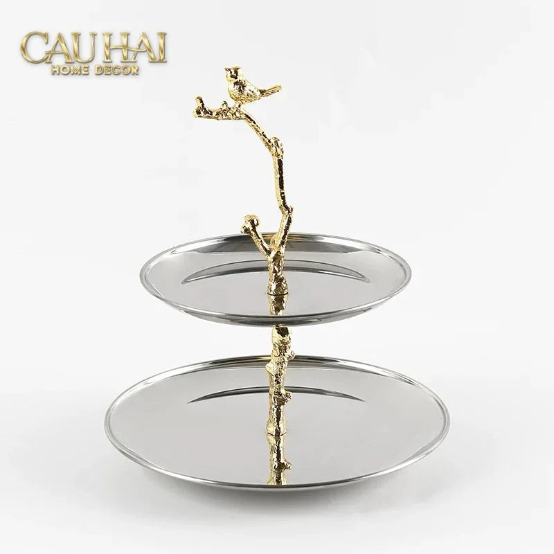 Đĩa 2 Tầng Platinum Elysian Golden Branch Canary Harmony - Étagère 2 Niveaux 26x30-CẬU HAI HOME DECOR