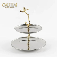 Đĩa 2 Tầng Platinum Elysian Golden Branch Canary Harmony - Étagère 2 Niveaux 26x30-CẬU HAI HOME DECOR