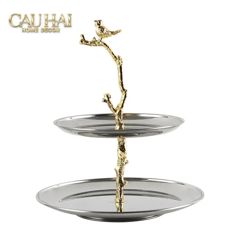 Đĩa 2 Tầng Platinum Elysian Golden Branch Canary Harmony - Étagère 2 Niveaux 26x30-CẬU HAI HOME DECOR