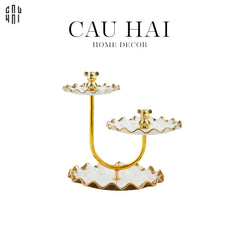 Đĩa Bánh 3 Tầng Ceramic Golden Lines Teddy Bears Ss25-CẬU HAI HOME DECOR