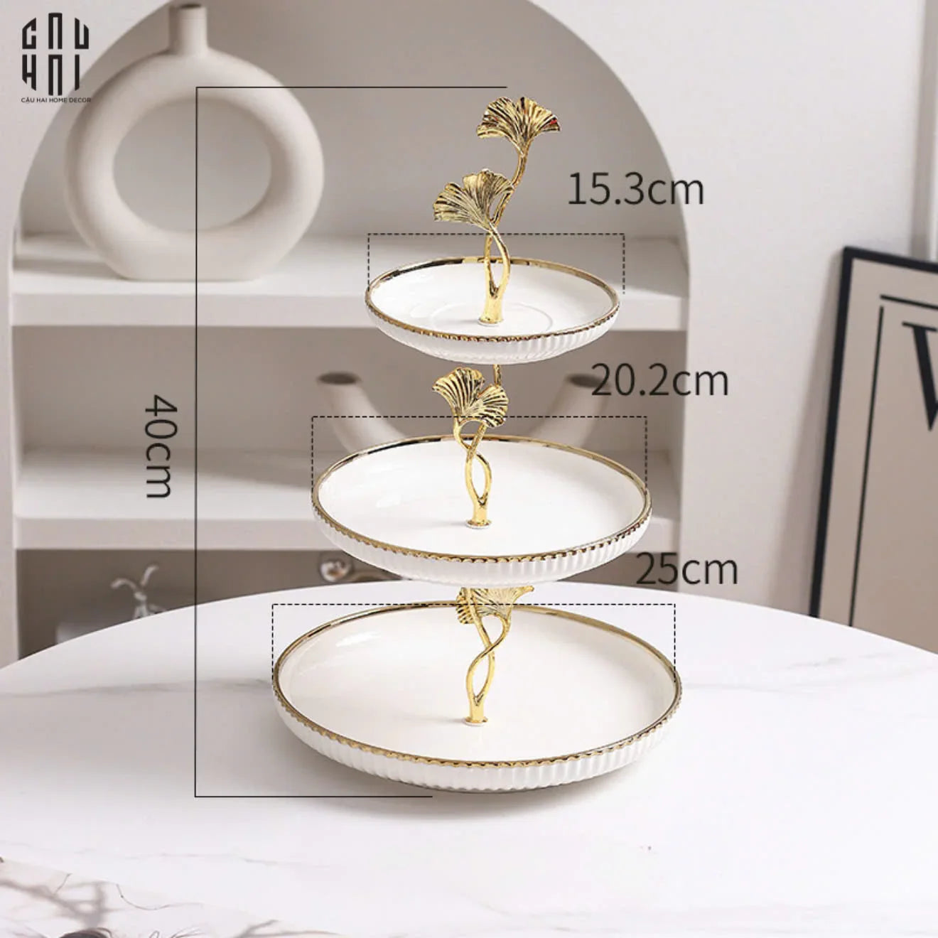 ĐĨA BÁNH 3 TẦNG GINKGO BLANC-CẬU HAI HOME DECOR