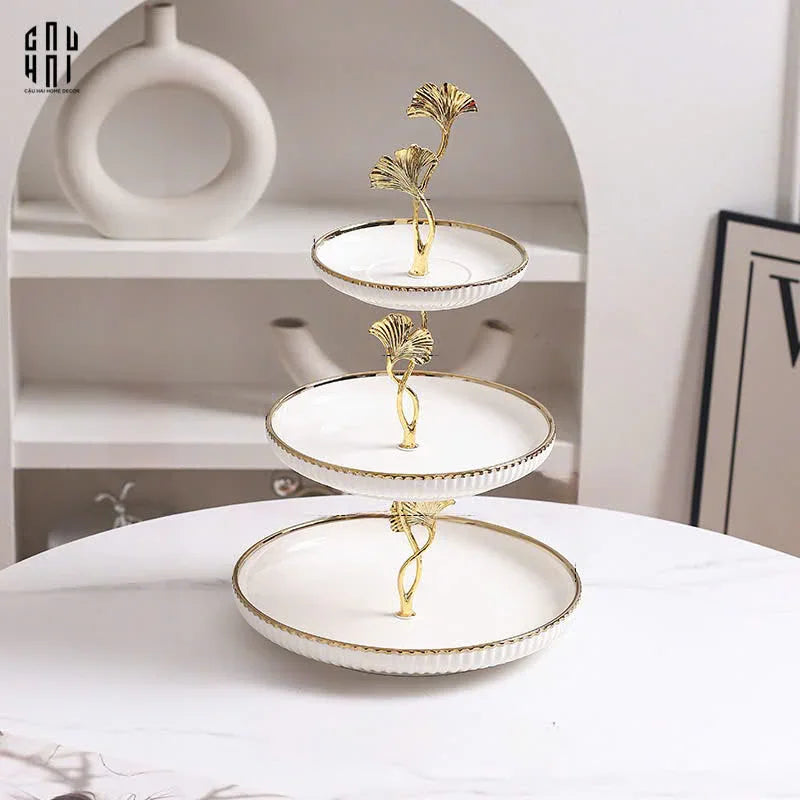 ĐĨA BÁNH 3 TẦNG GINKGO BLANC-CẬU HAI HOME DECOR