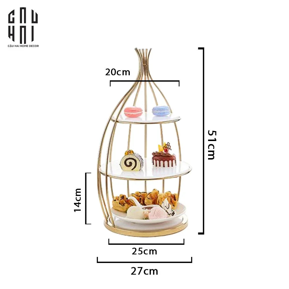 ĐĨA BÁNH 3 TẦNG GOLDEN CAGE-CẬU HAI HOME DECOR