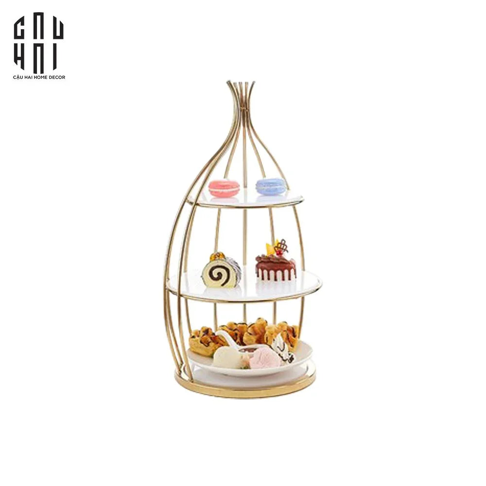 Đĩa Bánh 3 Tầng Golden Cage Étagère - CẬU HAI HOME DECOR