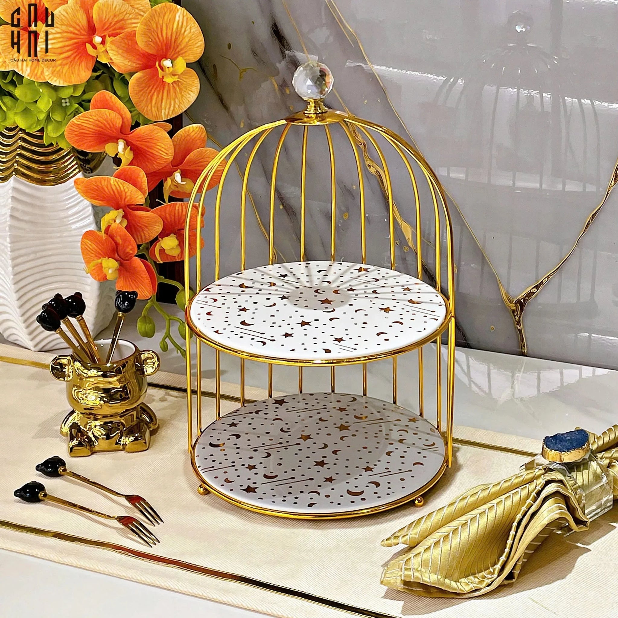 Đĩa Lồng Chim 2 Tầng Moonlight Étagère-CẬU HAI HOME DECOR