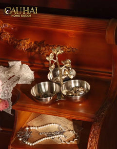 Đĩa Trái Cây 3 Ngăn Golden Elysian Spring Branch Triptyque Serving Dish 14.5x16.5-CẬU HAI HOME DECOR