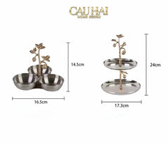 Đĩa Trái Cây 3 Ngăn Golden Elysian Spring Branch Triptyque Serving Dish 14.5x16.5-CẬU HAI HOME DECOR