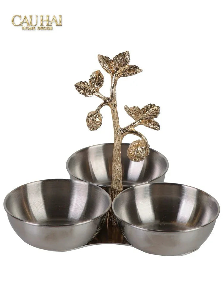 Đĩa Trái Cây 3 Ngăn Golden Elysian Spring Branch Triptyque Serving Dish 14.5x16.5-CẬU HAI HOME DECOR