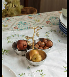 Đĩa Trái Cây 3 Ngăn Golden Elysian Spring Branch Triptyque Serving Dish 14.5x16.5-CẬU HAI HOME DECOR
