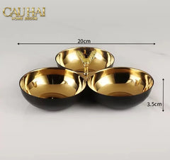 Đĩa Trái Cây 3 Ngăn Phantom Triptyque Golden Serving Trays Centerpiece-CẬU HAI HOME DECOR