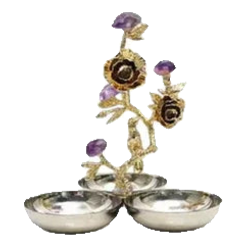 Maison Couture - Đĩa Trái Cây 3 Ngăn Triptyque Golden Spring  Floral 20x23