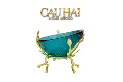 Đĩa Trái Cây Thuỷ Tinh Carribean Mermaid Blue Coral 15x17-CẬU HAI HOME DECOR