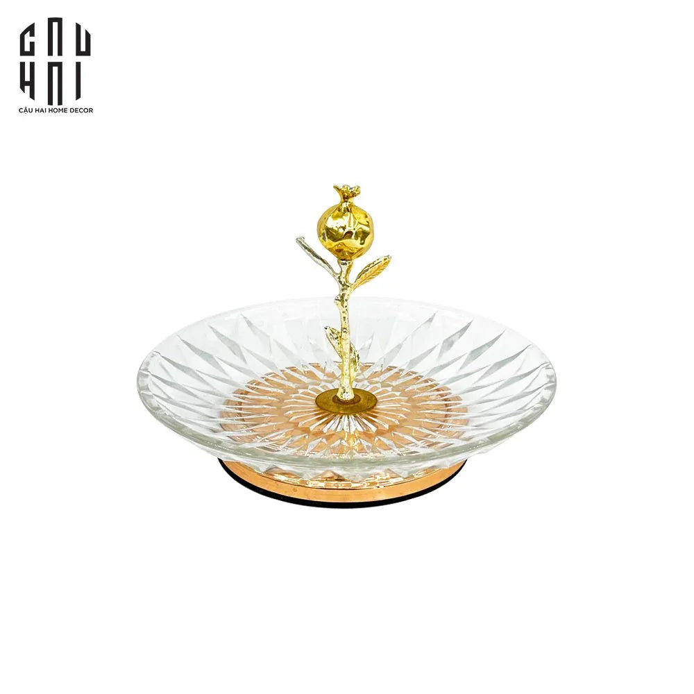 Đĩa Trái Cây Trái Lựu Thuỷ Tinh Blooming Ss25-Hoa Lụa-CẬU HAI HOME DECOR