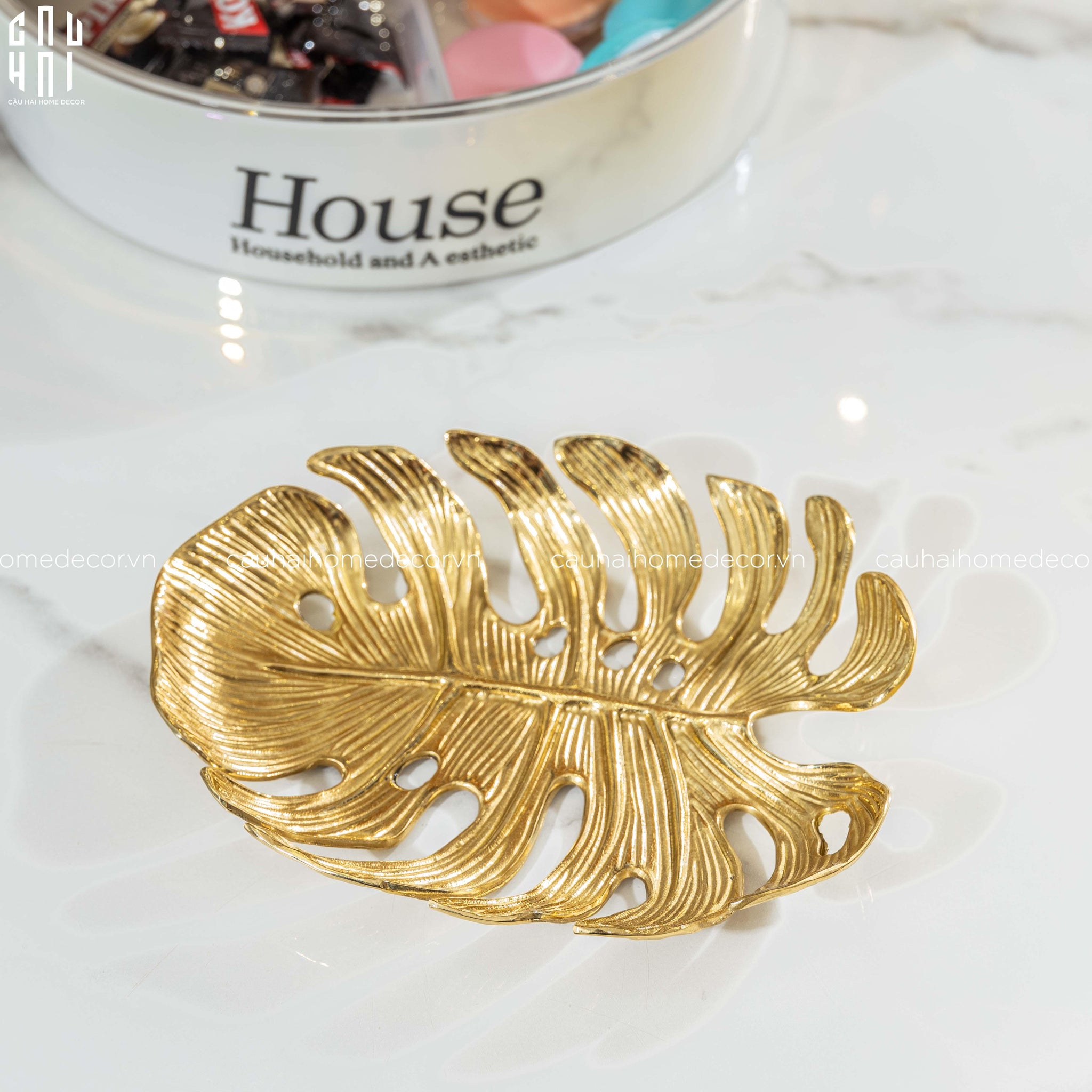 HOME COUTURE - ĐĨA ĐỒNG BRASSON TROPICAL LEAF-CẬU HAI HOME DECOR