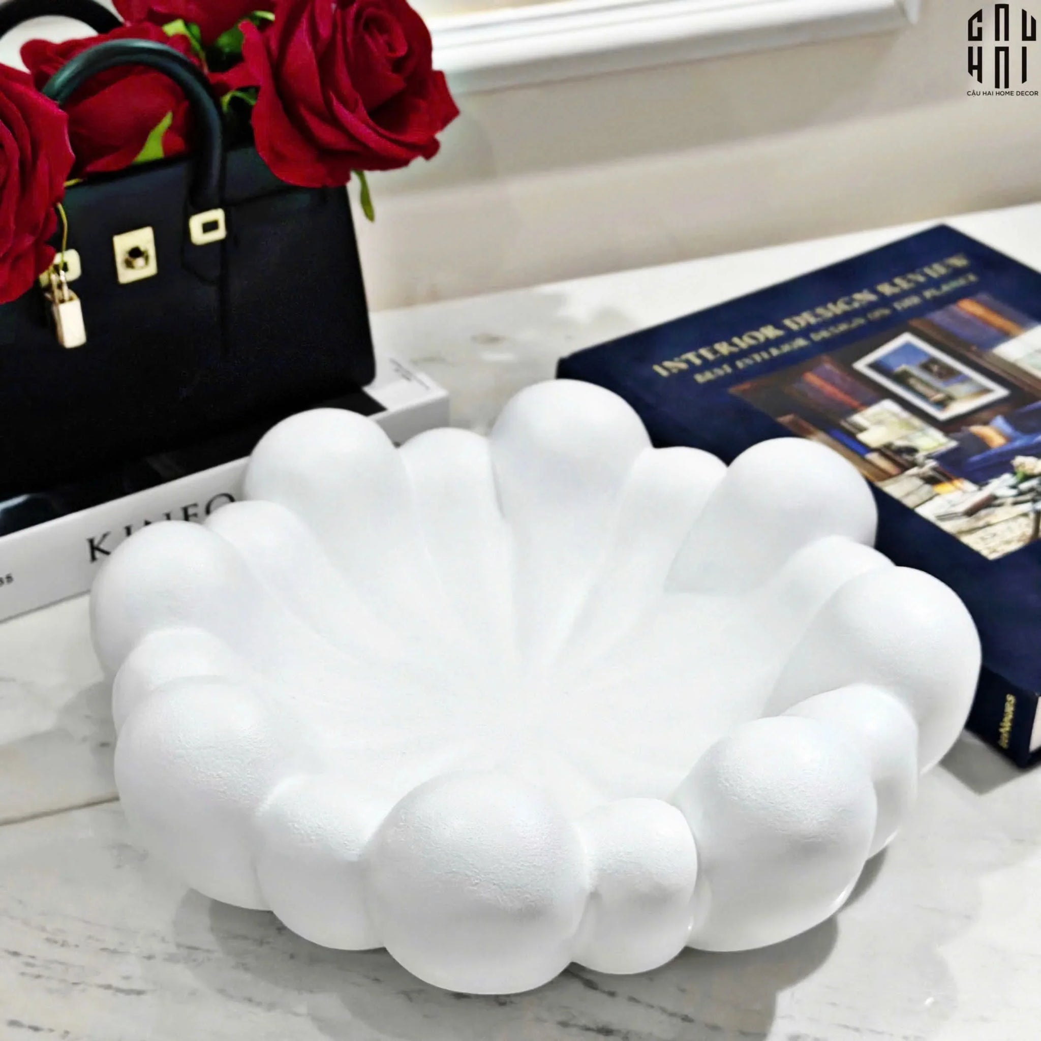 ĐĨA TRANG TRÍ WHITE COMPOSITE BLOSSOM-CẬU HAI HOME DECOR