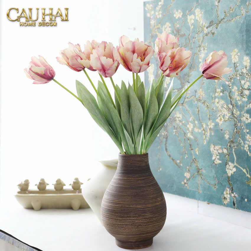 SET 2 CÀNH HOA PARROT TULIP POWDER PINK / FUCHSIA-CẬU HAI HOME DECOR