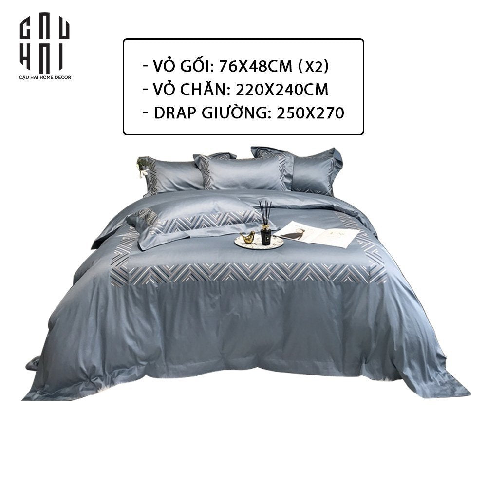 EATON BLUE PREMIUM SILK BEDDING SET-CẬU HAI HOME DECOR
