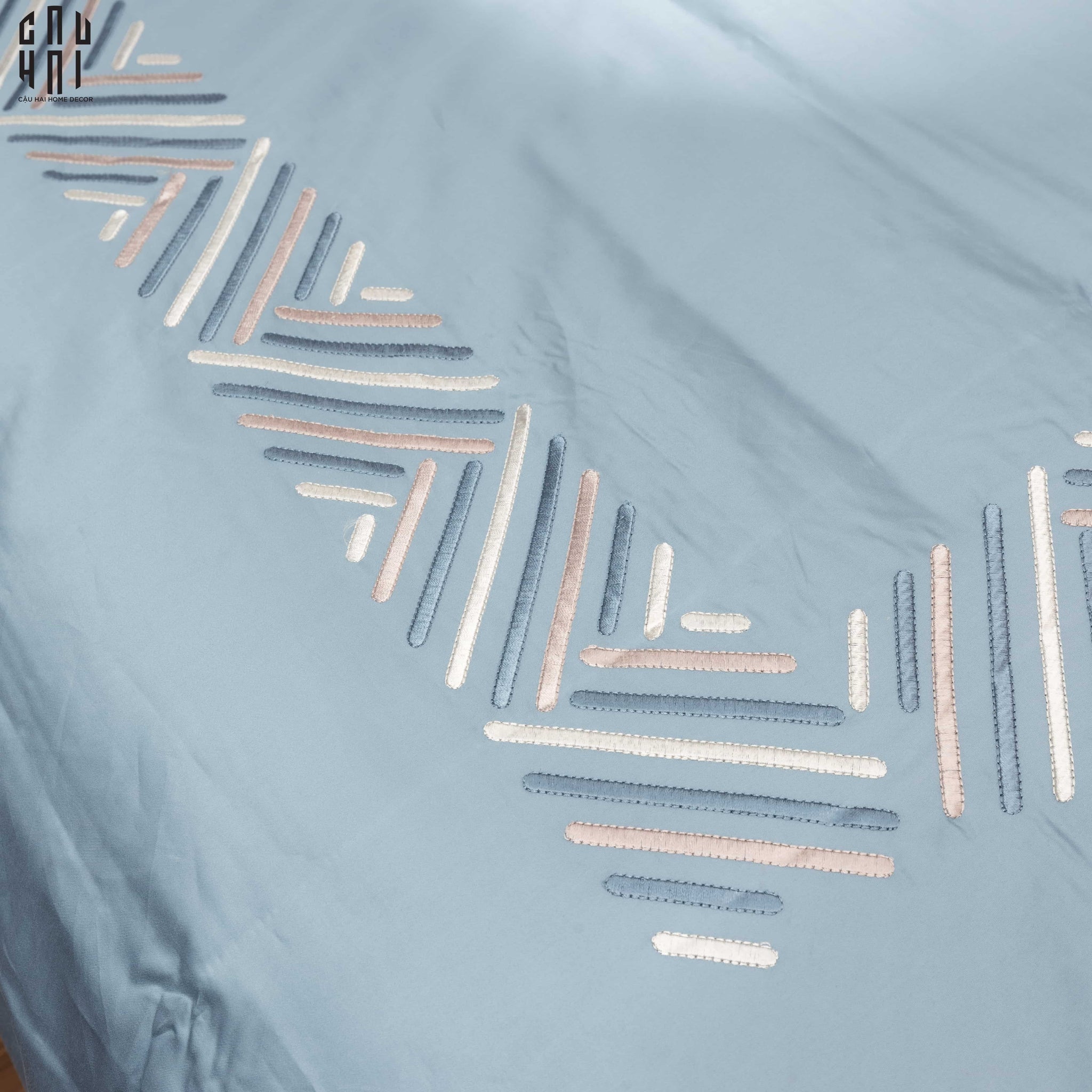 EATON BLUE PREMIUM SILK BEDDING SET-CẬU HAI HOME DECOR