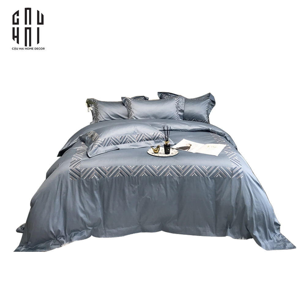 Eaton Blue Premium Silk Bedding Set - CẬU HAI HOME DECOR