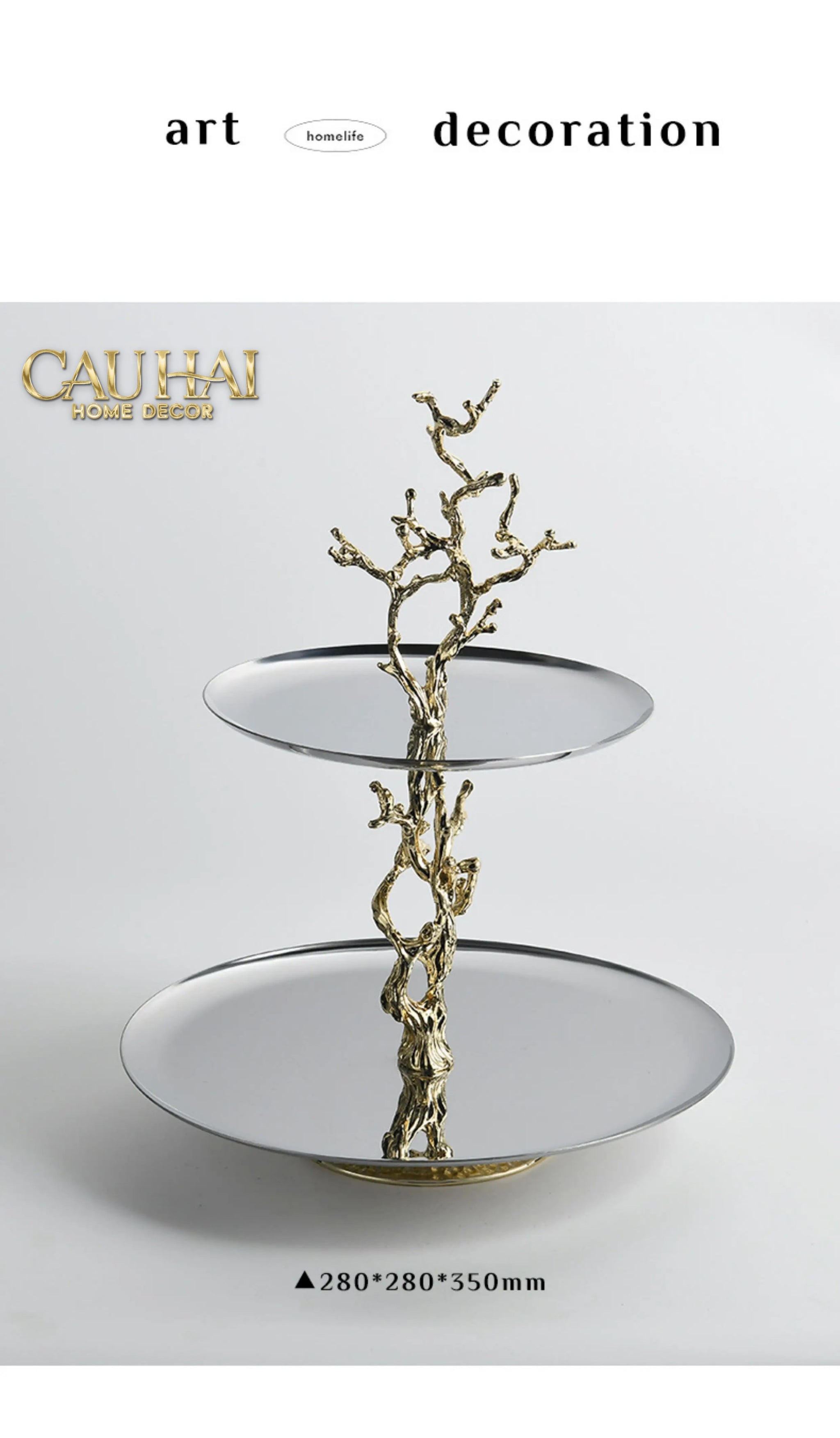 Elysian Couture - Đĩa 2 Tầng Platinum Elysian Branch Étagère 28x35-CẬU HAI HOME DECOR